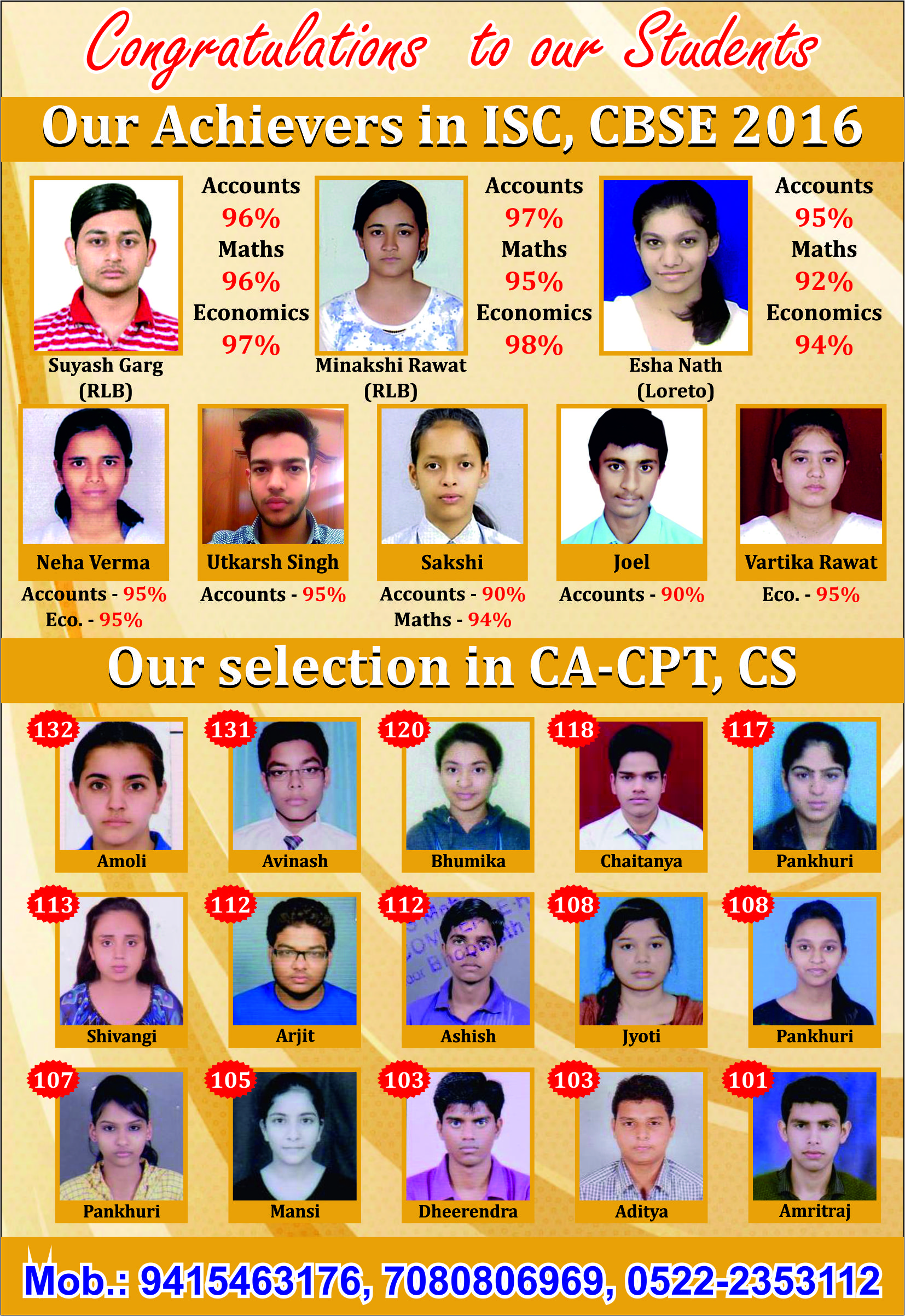 Our Toppers of ISC/CBSE 2016